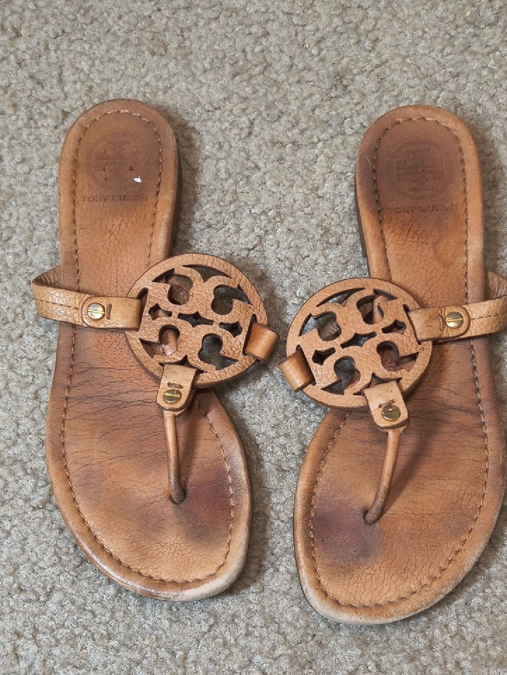 Tory Burch Tan Leather Miller Thong Sandals